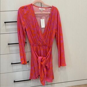 NWT L*Space Kristy Long Sleeve Faux. Wrap in Coral